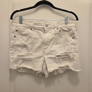 American eagle outfitters white stretch jean shorts women's size 12 distressed